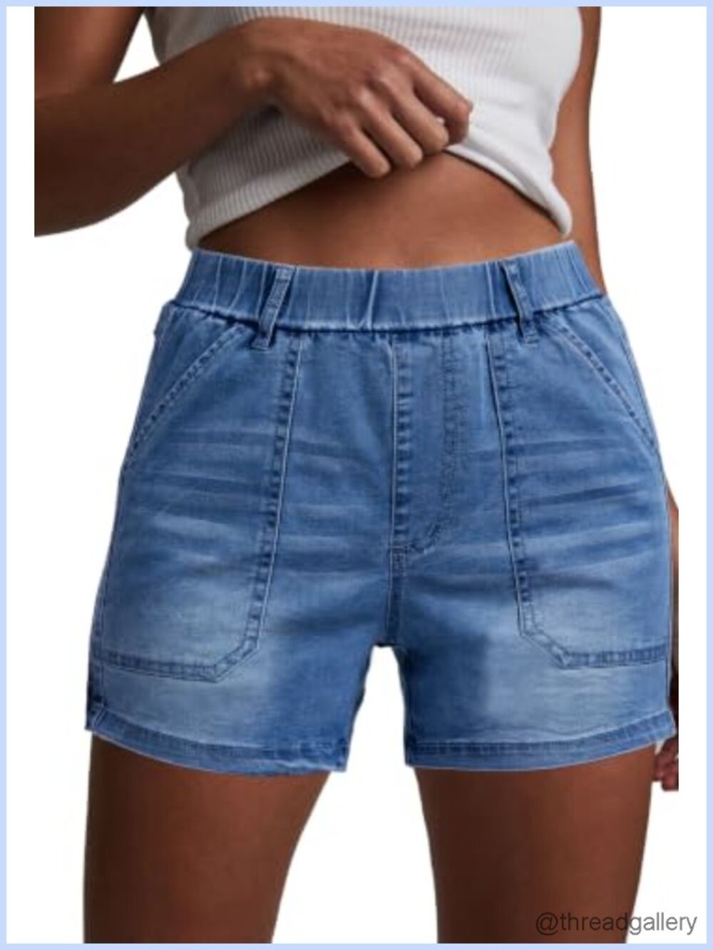 Women's High Waisted Stretchy Pull On Denim Jean Shorts Summer Casual